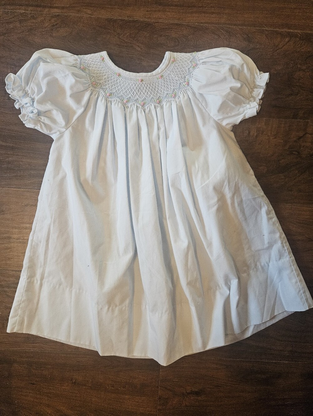 Rosalina Collection Blue Smocked Puff Sleeve Embroidered Floral Dress 24M. #H